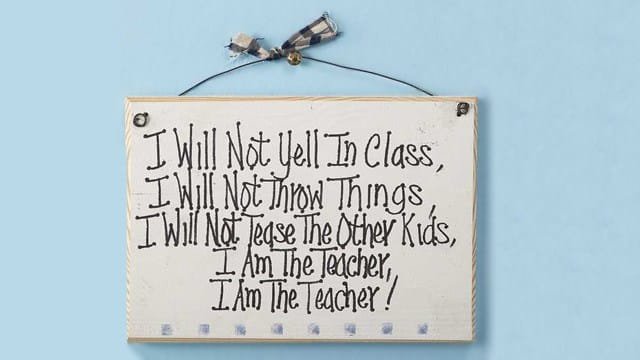 I will not yell in class, I will not throw things, I will not tease other kids, I am the teacher!