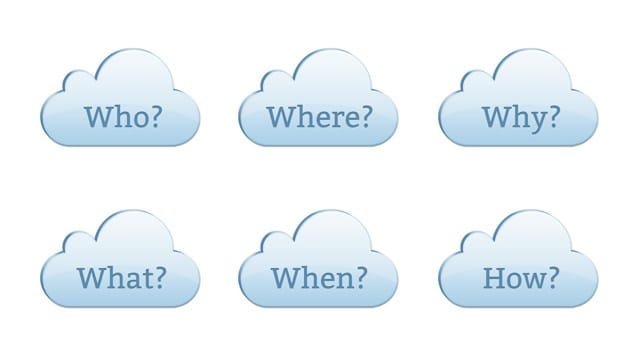 Question words on clouds for KS2