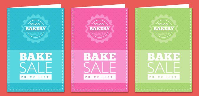 Printable price lists for a school bake sale