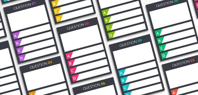 Blank printable quiz cards with four multiple choice answers