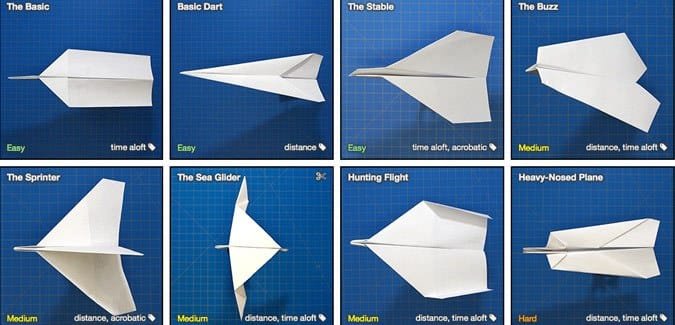 Fold n Fly is a database of paper aeroplane templates