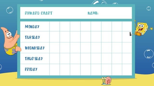 Spongebob Squarepants reward chart for improving behaviour