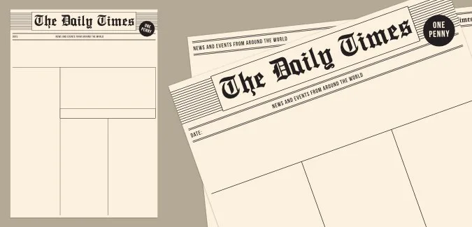 Printable, blank newspaper templates in a vintage, aged style