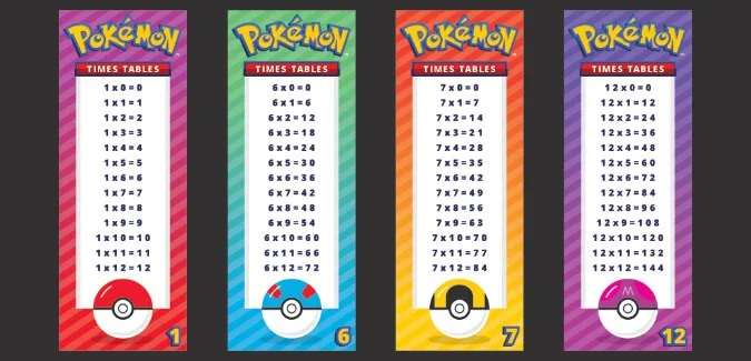 A set of 1-12 times tables in the style of Pokémon