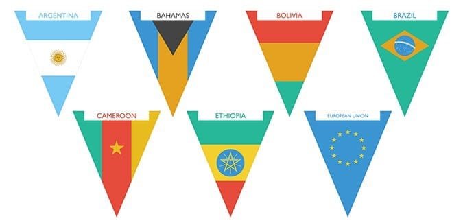 World flag bunting for events, celebrations or classroom lessons