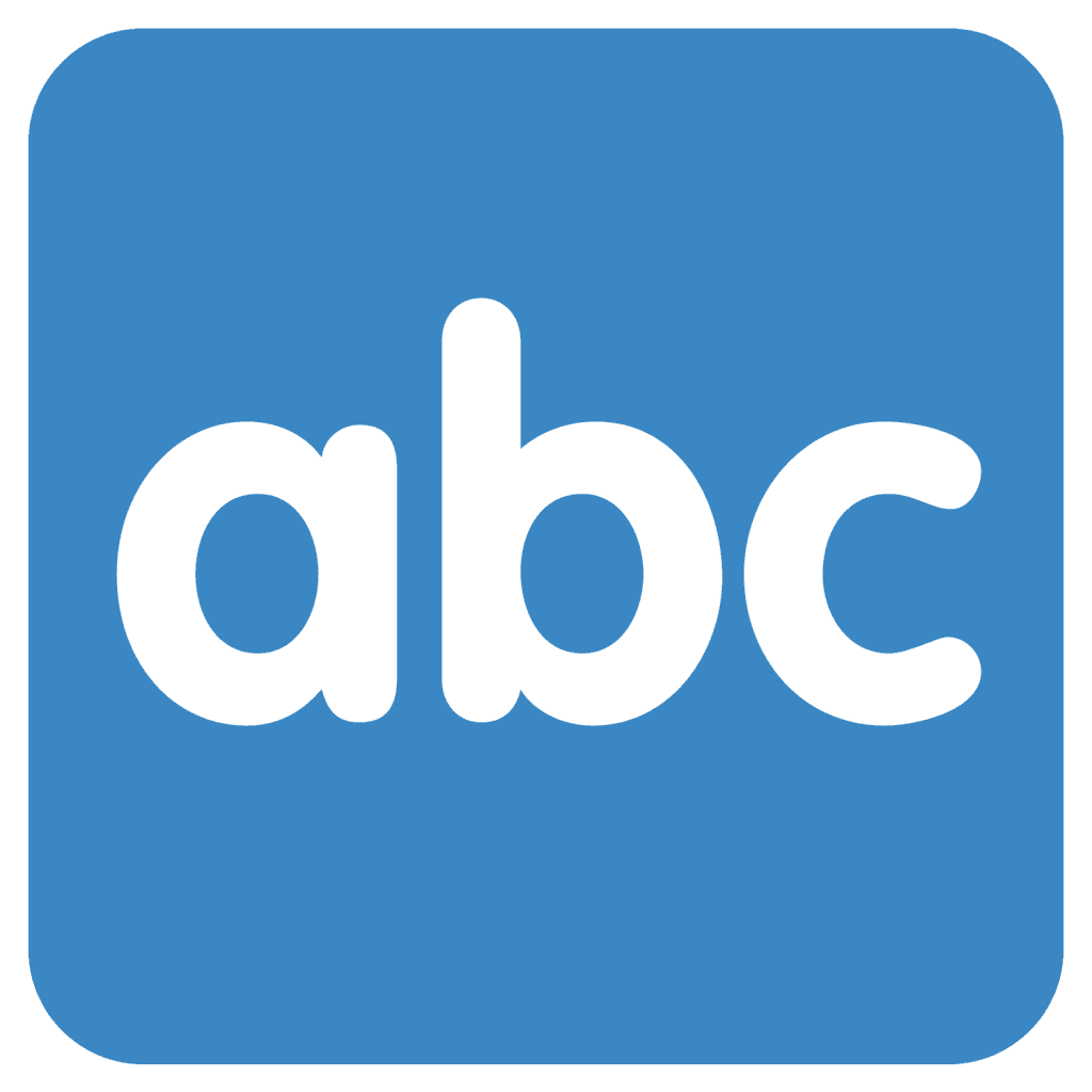 Blue emoji with lowercase abc letters