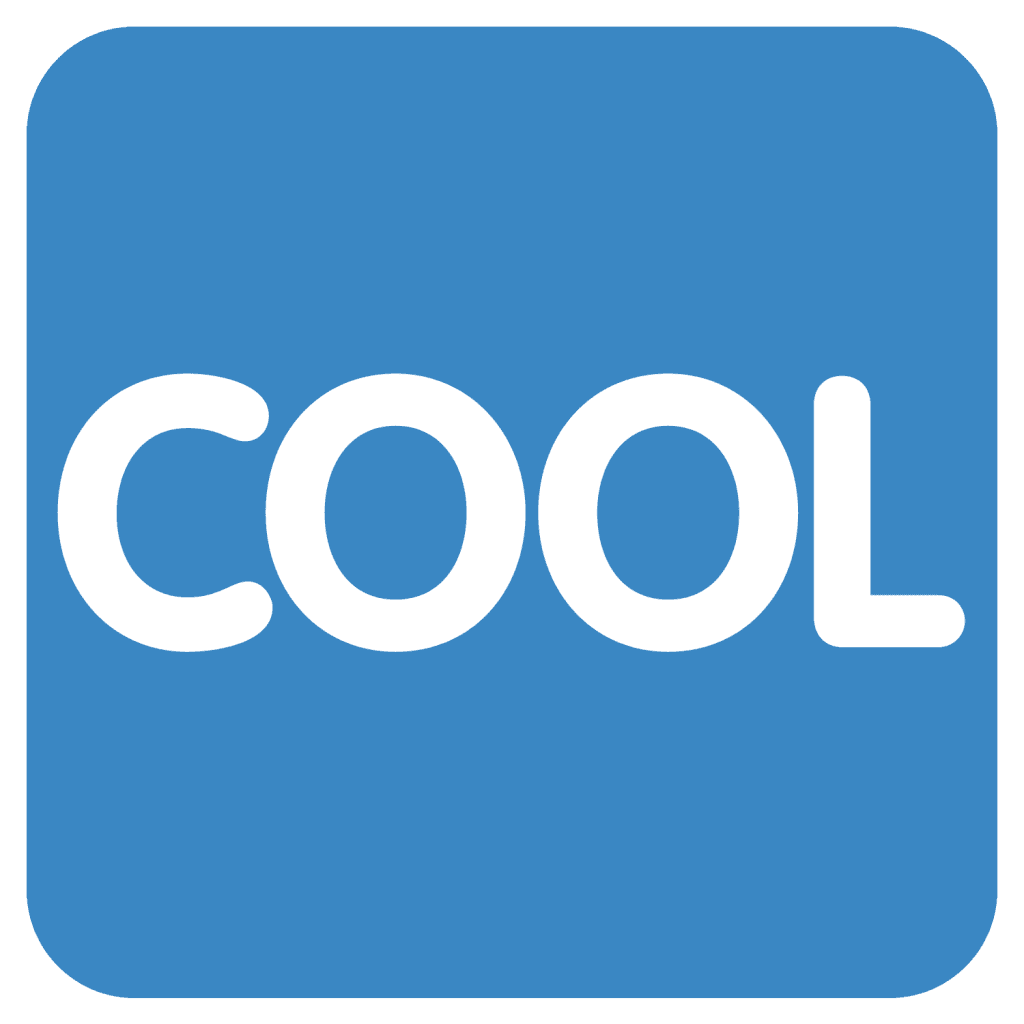 Blue emoji with the letters COOL