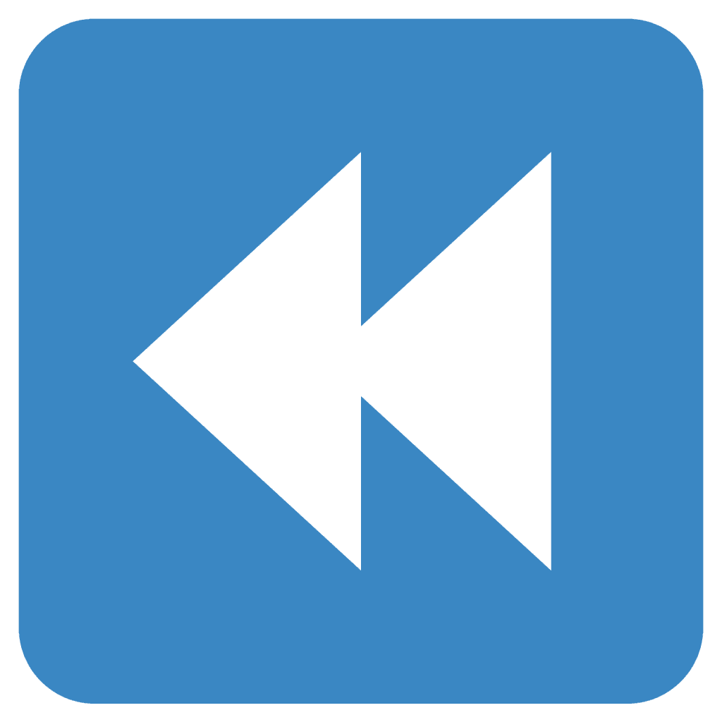 Blue emoji with double left arrows