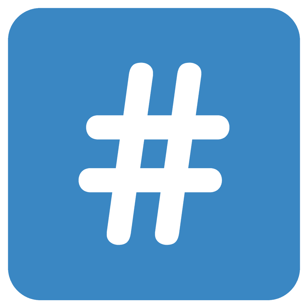 A blue emoji with a hash key or hashtag symbol