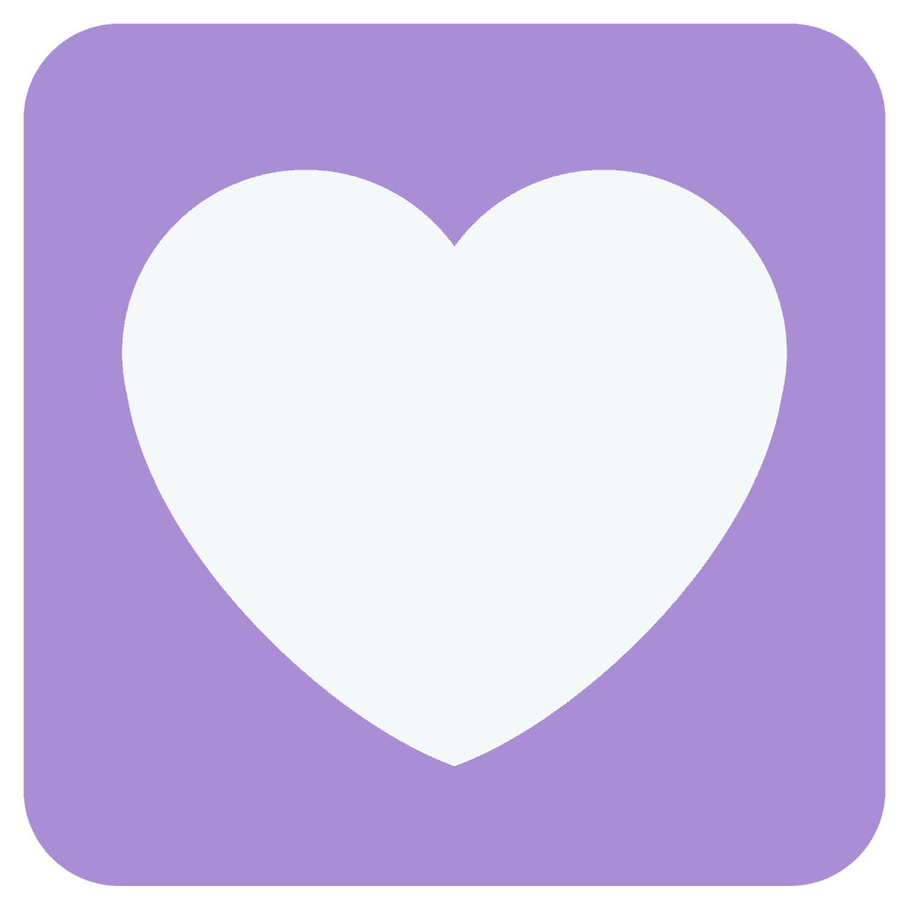 A purple emoji with a white heart