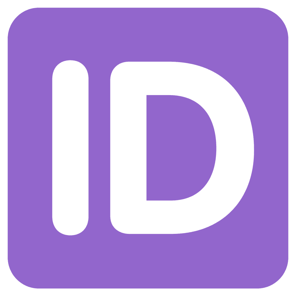 Purple emoji with the letters ID for identification