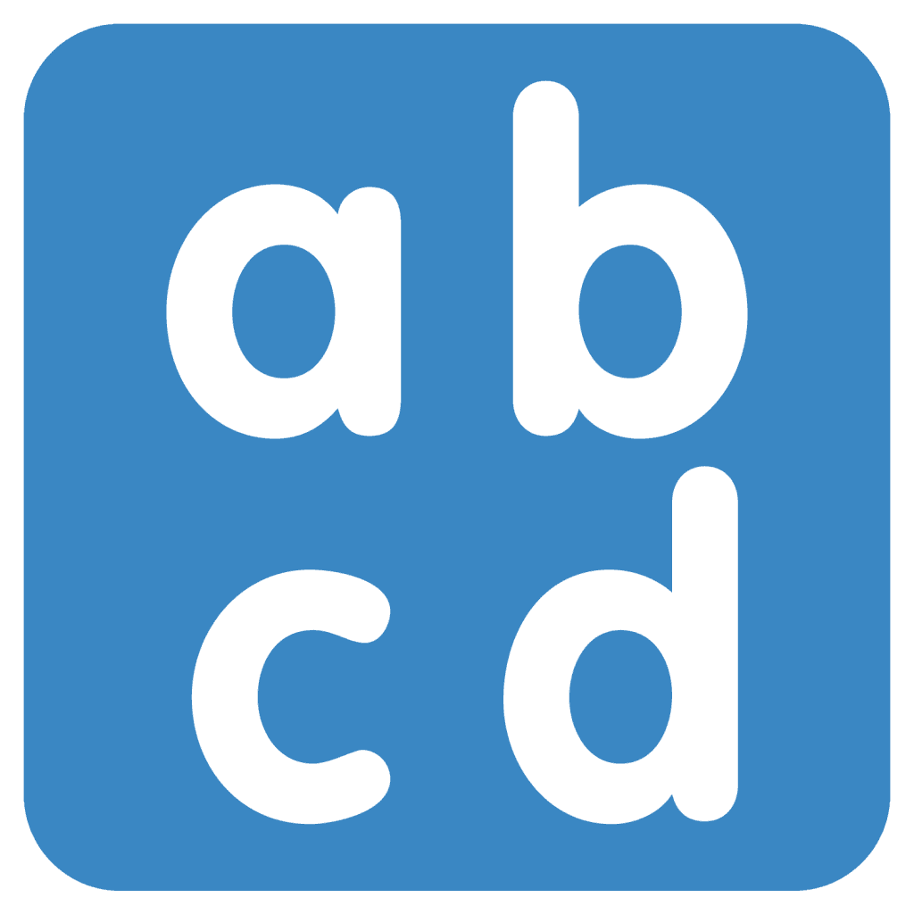 Blue emoji with lowercase abcd letters