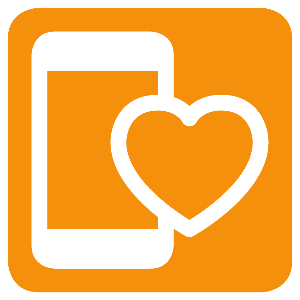Orange mobile phone with heart emoji