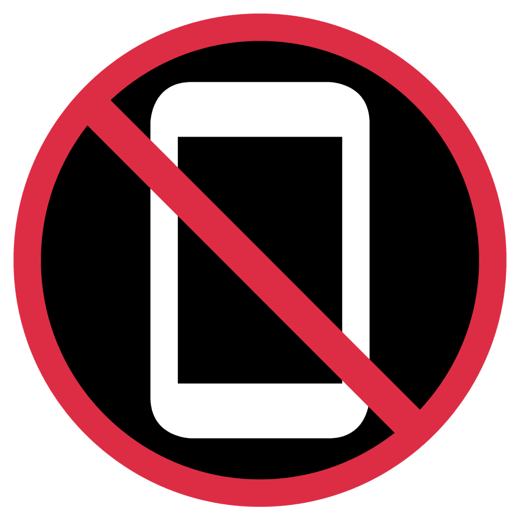 Black and red emoji meaning no mobile phones allowed