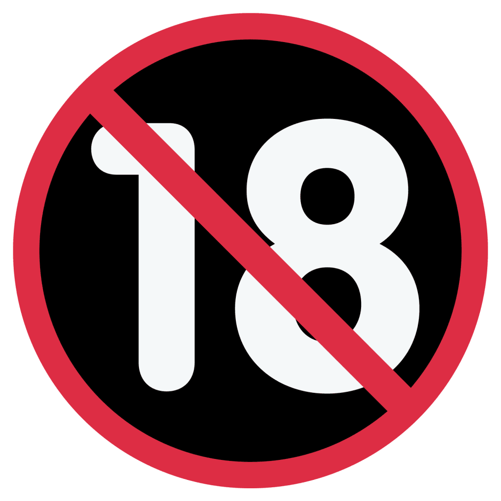 Black emoji with a red border that means no under eighteens