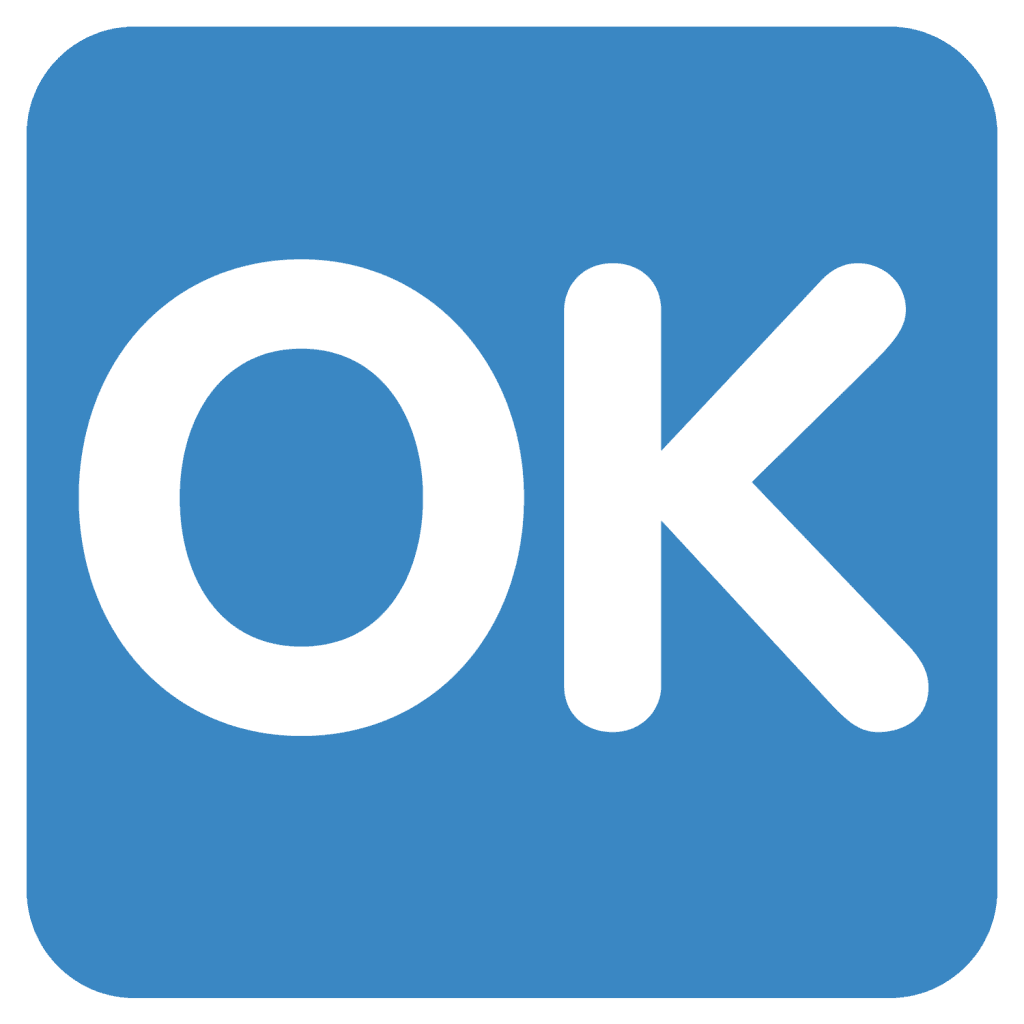 Blue emoji with the letters OK