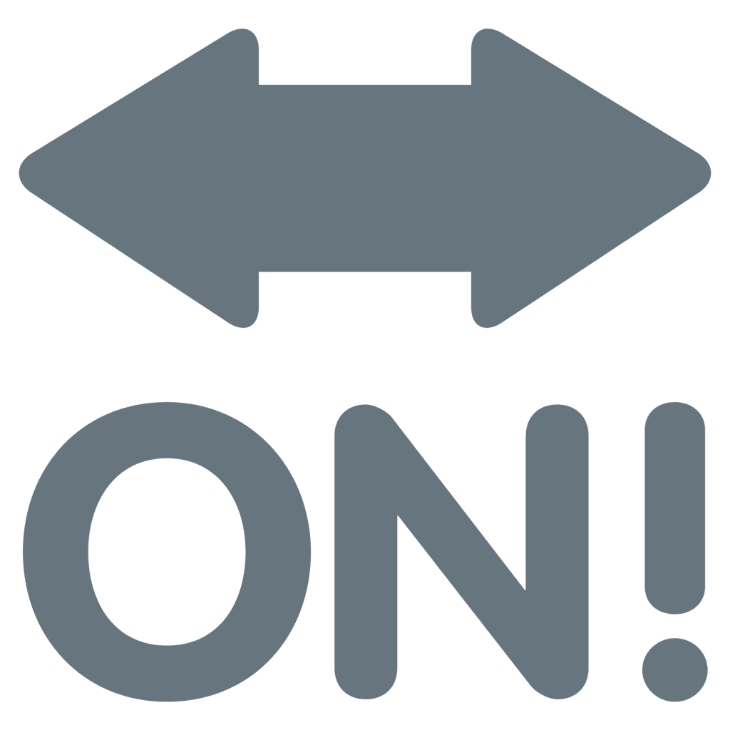 Grey arrows pointing both left and right with the letters ON and an exclamation mark