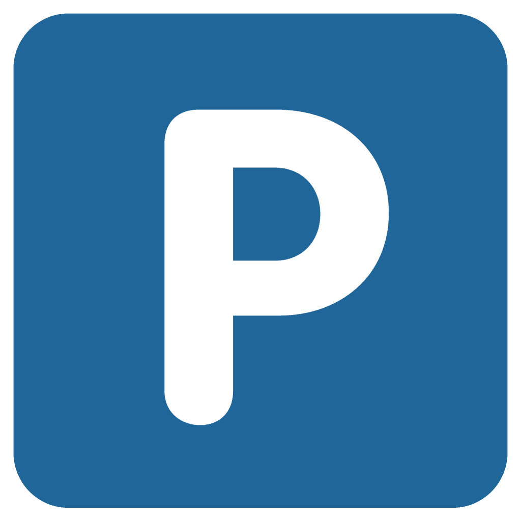 Blue parking emoji denoted by the letter P