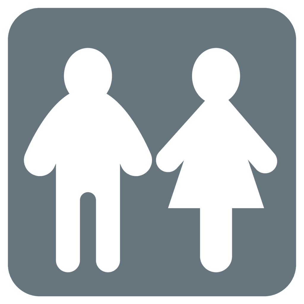 A grey emoji with the symbol for toilets or restrooms