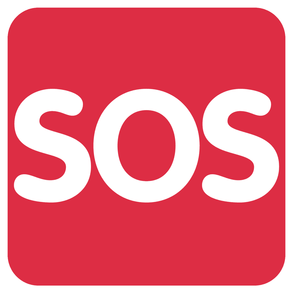 A red emoji with the letters SOS