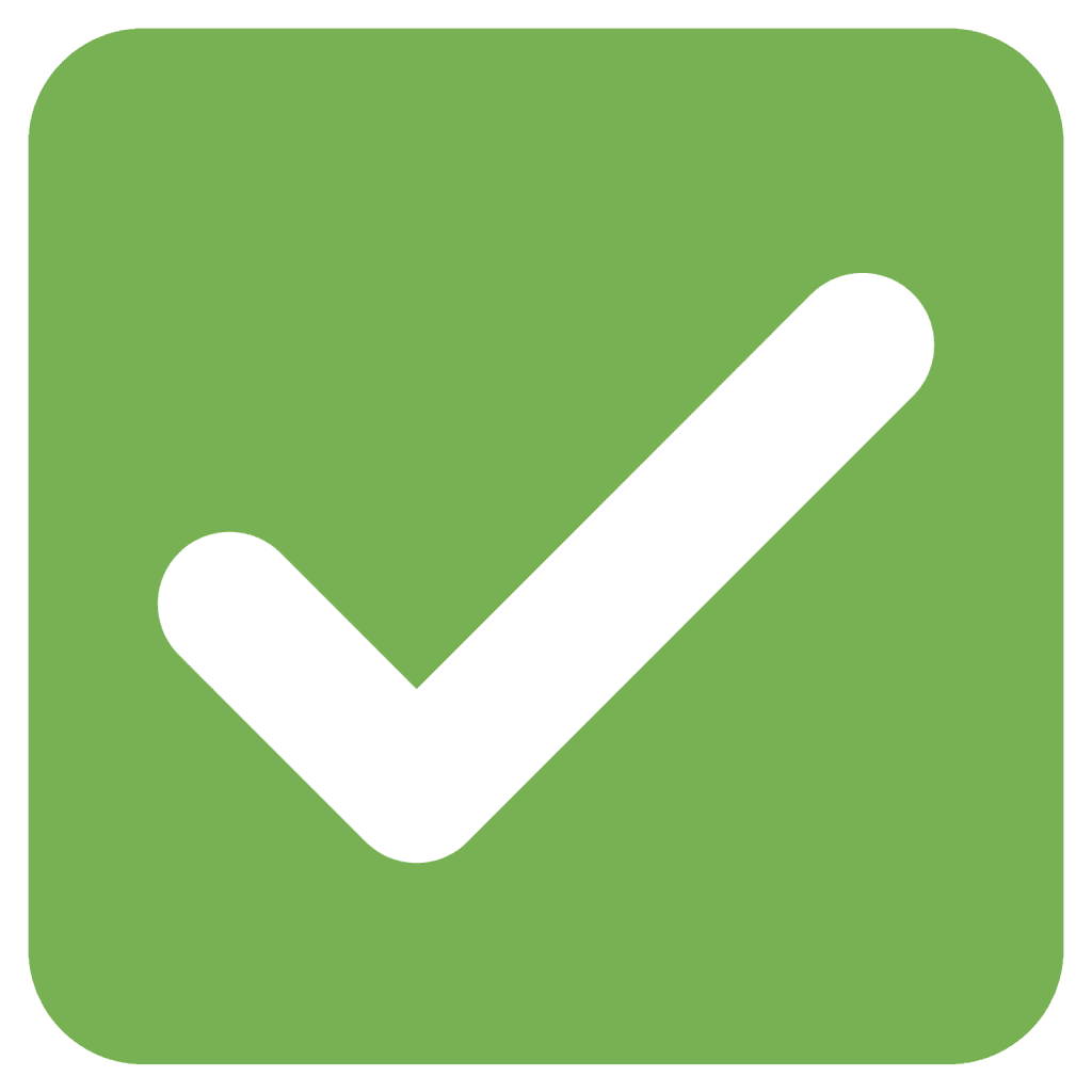 A green emoji with a white tick or check mark
