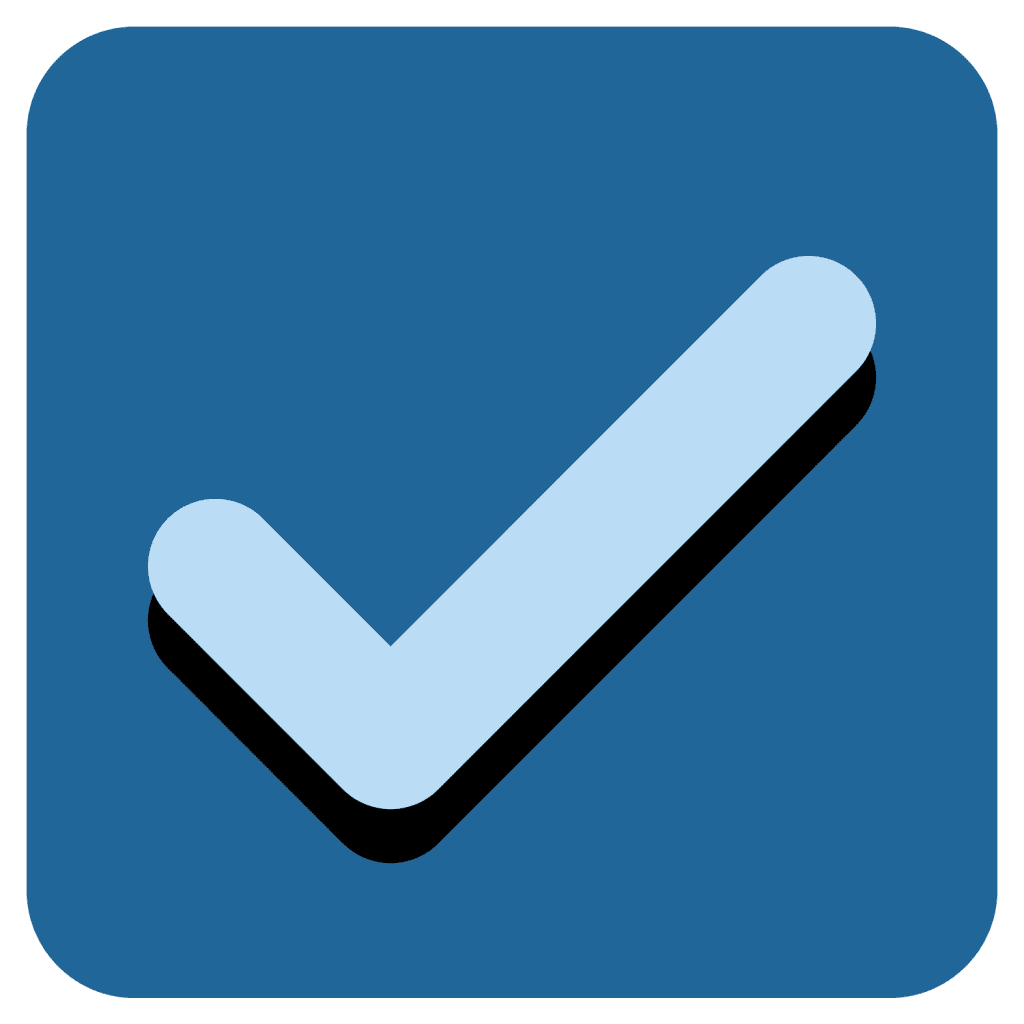 Blue emoji with a tick or check mark and a shadow