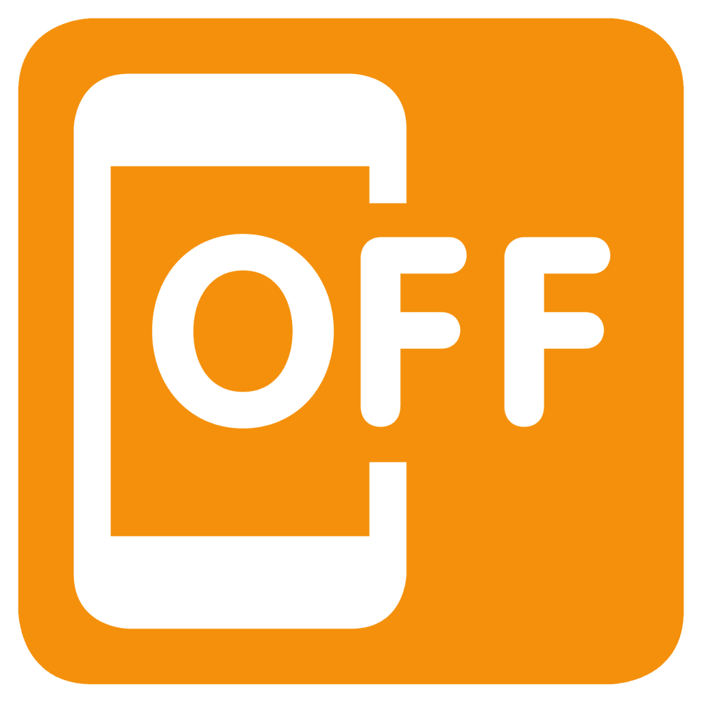 Orange emoji telling viewer to turn mobile phones off