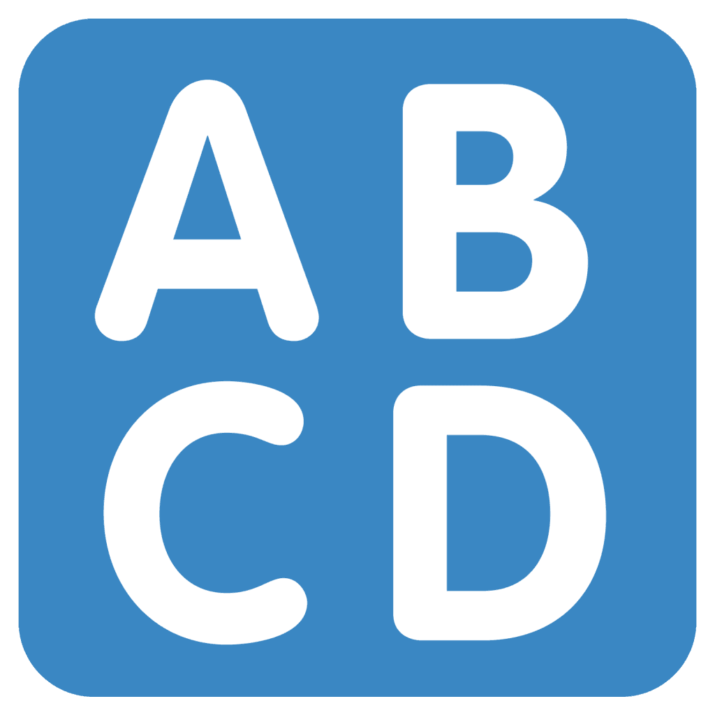 Blue emoji with four letters, ABCD