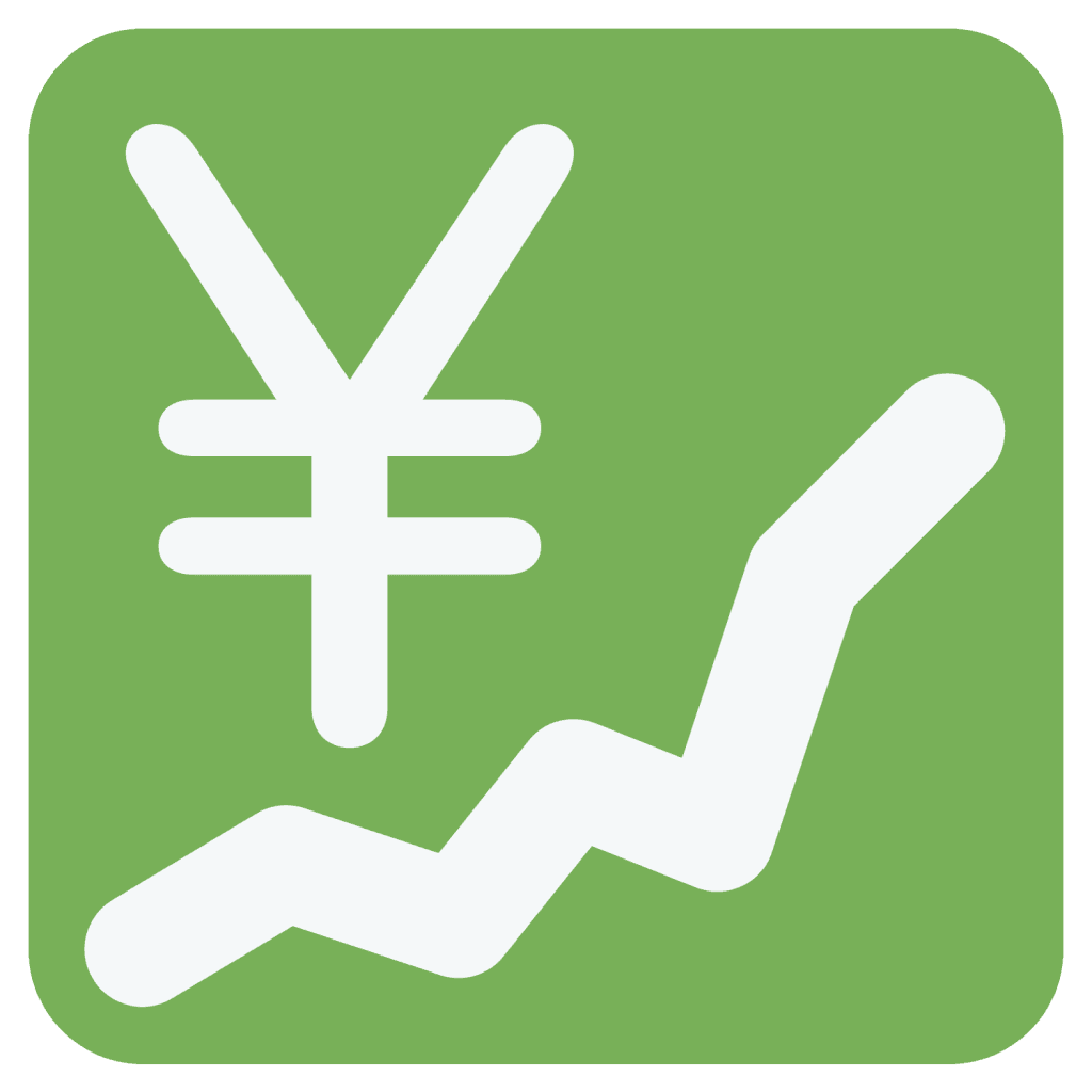 Green emoji with upward trend chart in Yen