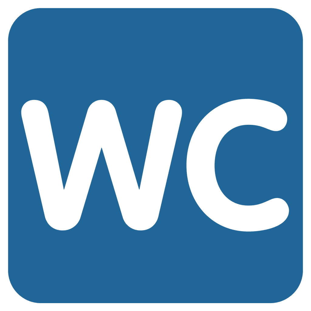 Blue emoji with WC letters