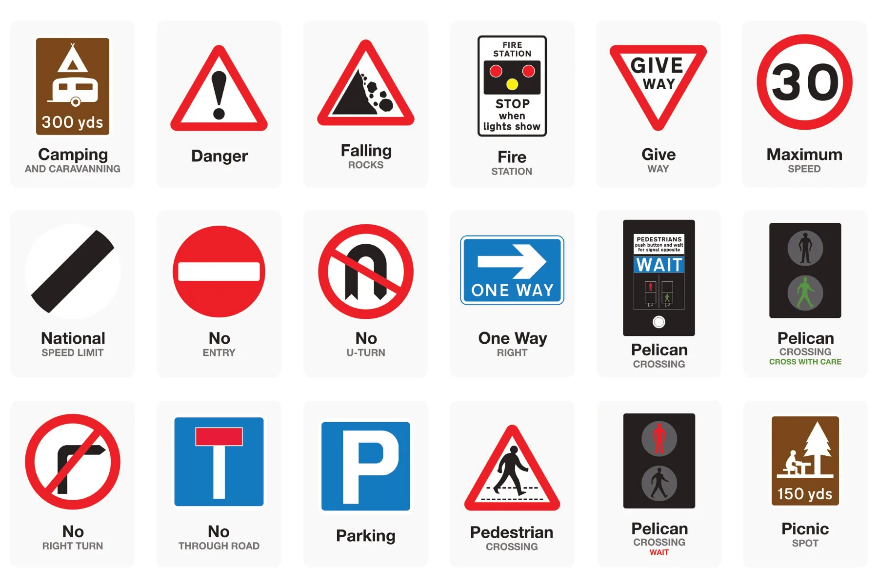 basic uk road signs