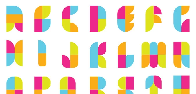 A circular and geometric alphabet in lots of colours