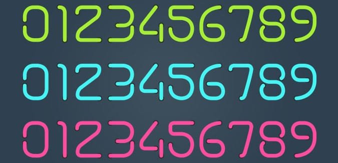 A neon-style set of numbers for printing