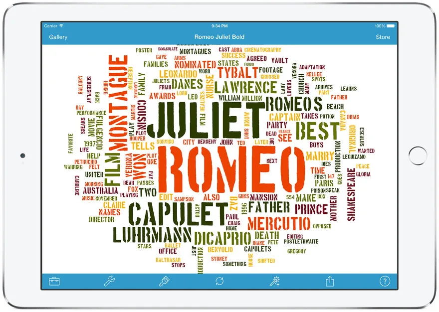 A screenshot from the word cloud iPad app called Word Salad