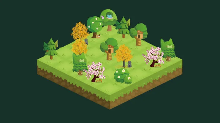 An illustrated forest taken from the productivity app, Forest