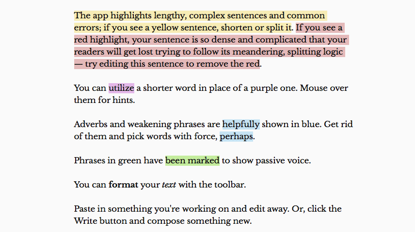 Examples of the hemingway app that improves your writing