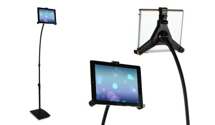 Lavolta adjustable floor stand raises tablet to a standing height