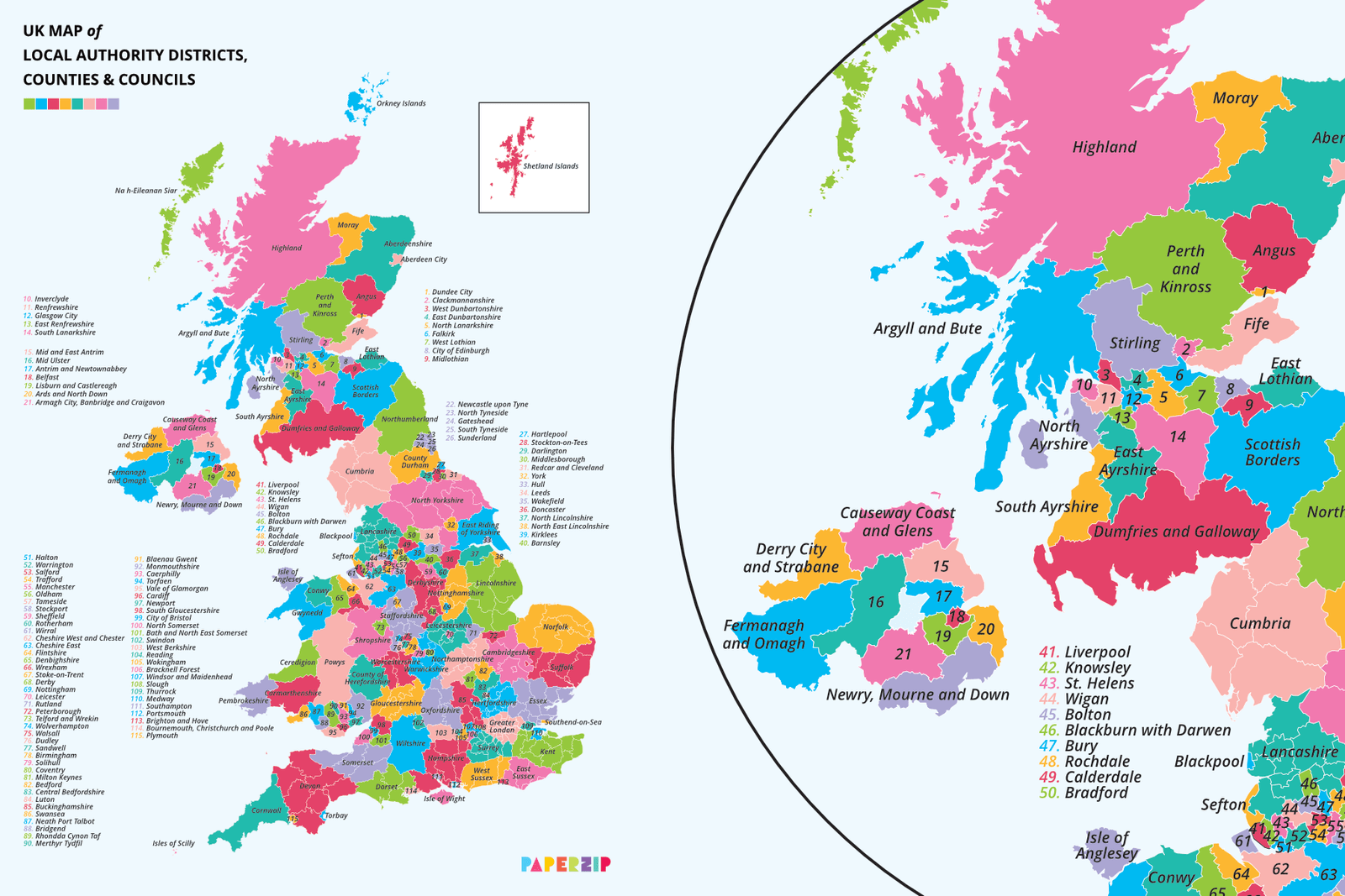 UK Map of Local Authority Districts, Counties and Councils