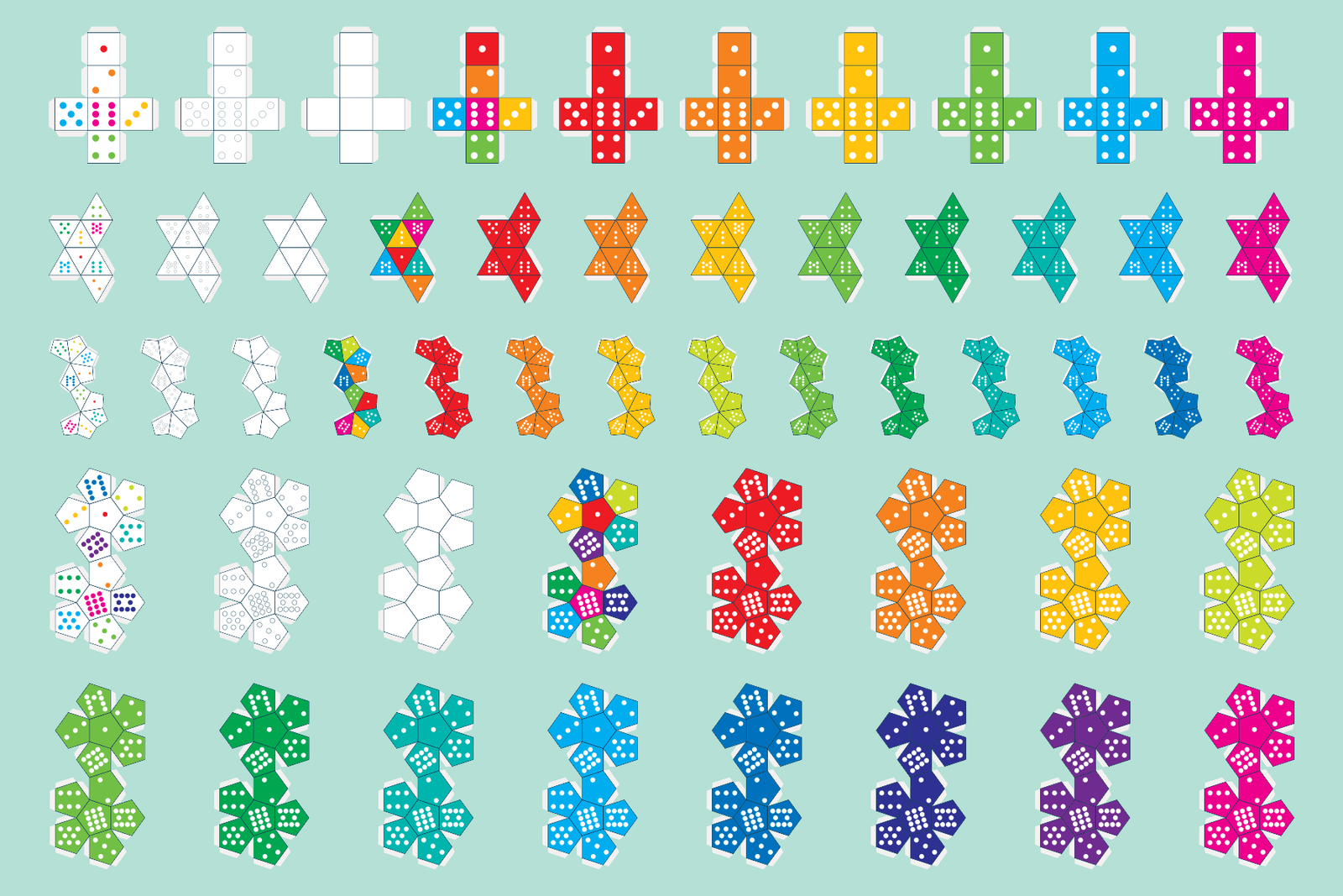 6, 8, 10 and 12-sided Dice Templates