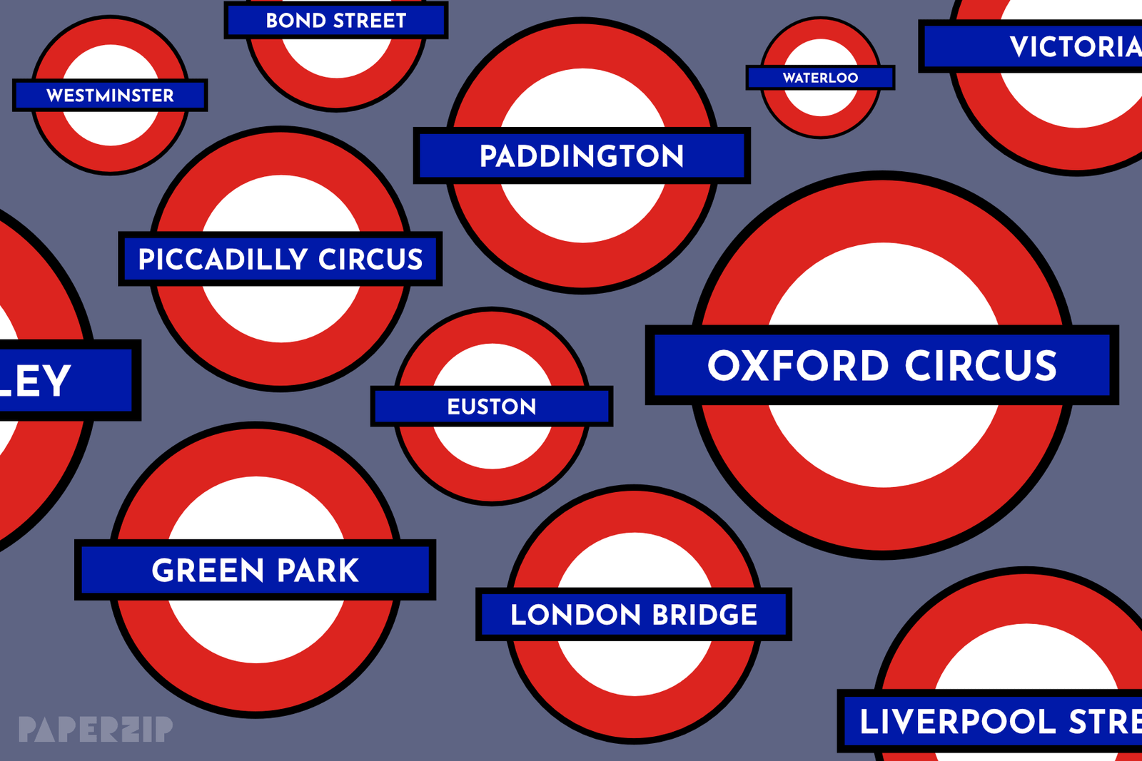 A selection of London underground signs that are customisable