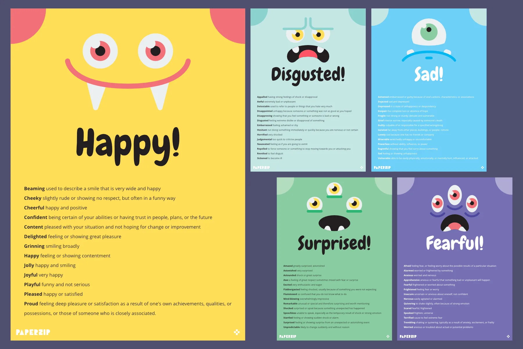 Monster Feelings with Definitions (Editable)