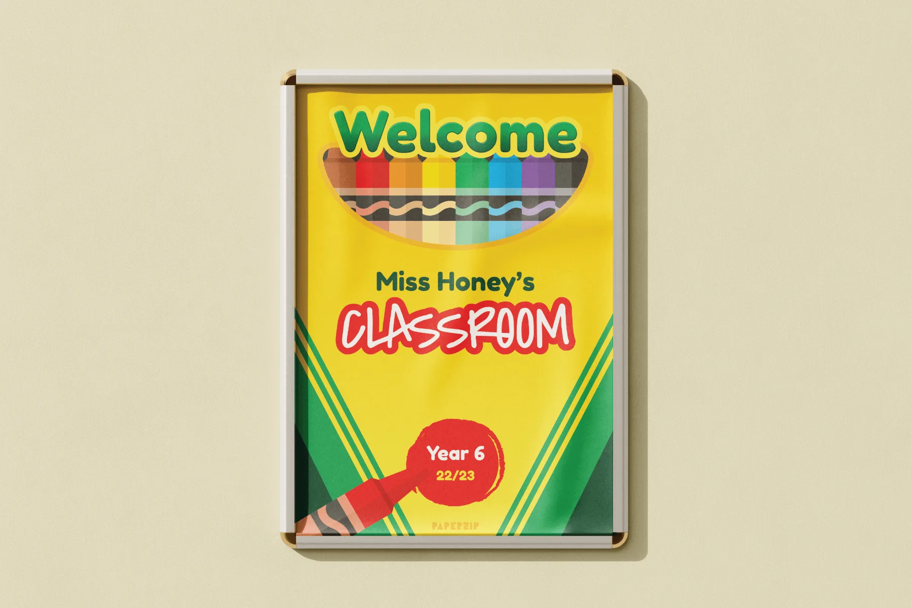 A customisable classroom poster in the style of a Crayola crayon box.