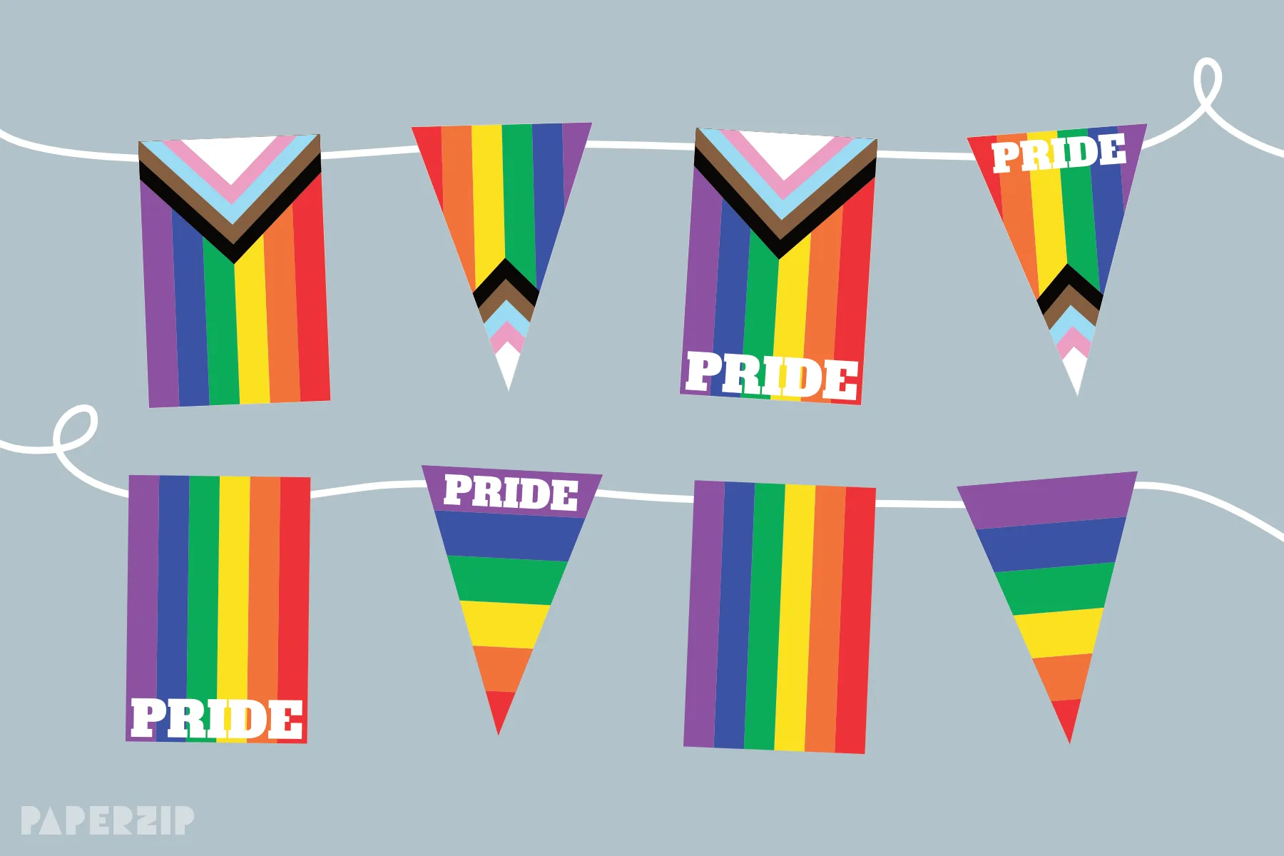 A selection of free Pride flag designs for using as bunting.