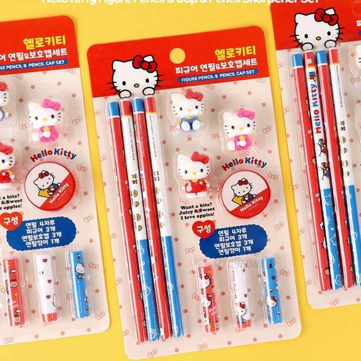 Hello Kitty stationery set with pencils and pencil toppers.