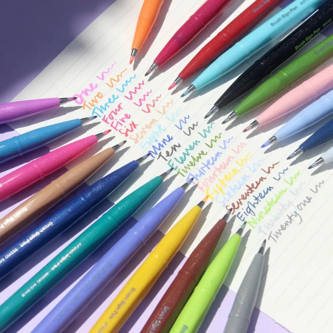 Pastel brush tip pens in various colours